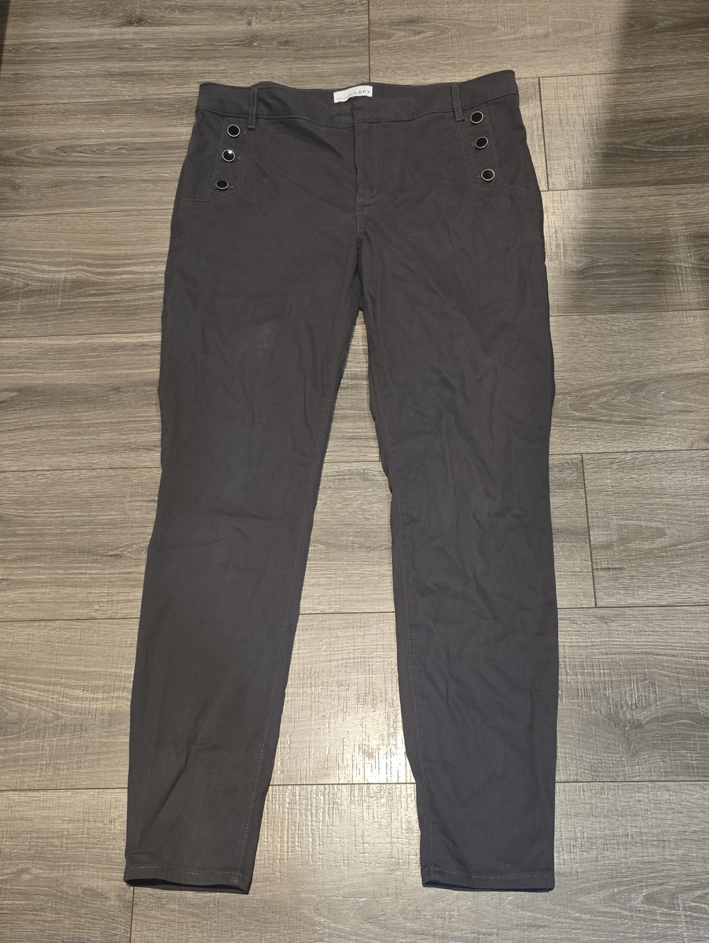 LOFT Black Slim Stretch Chinos with Grommet Detail